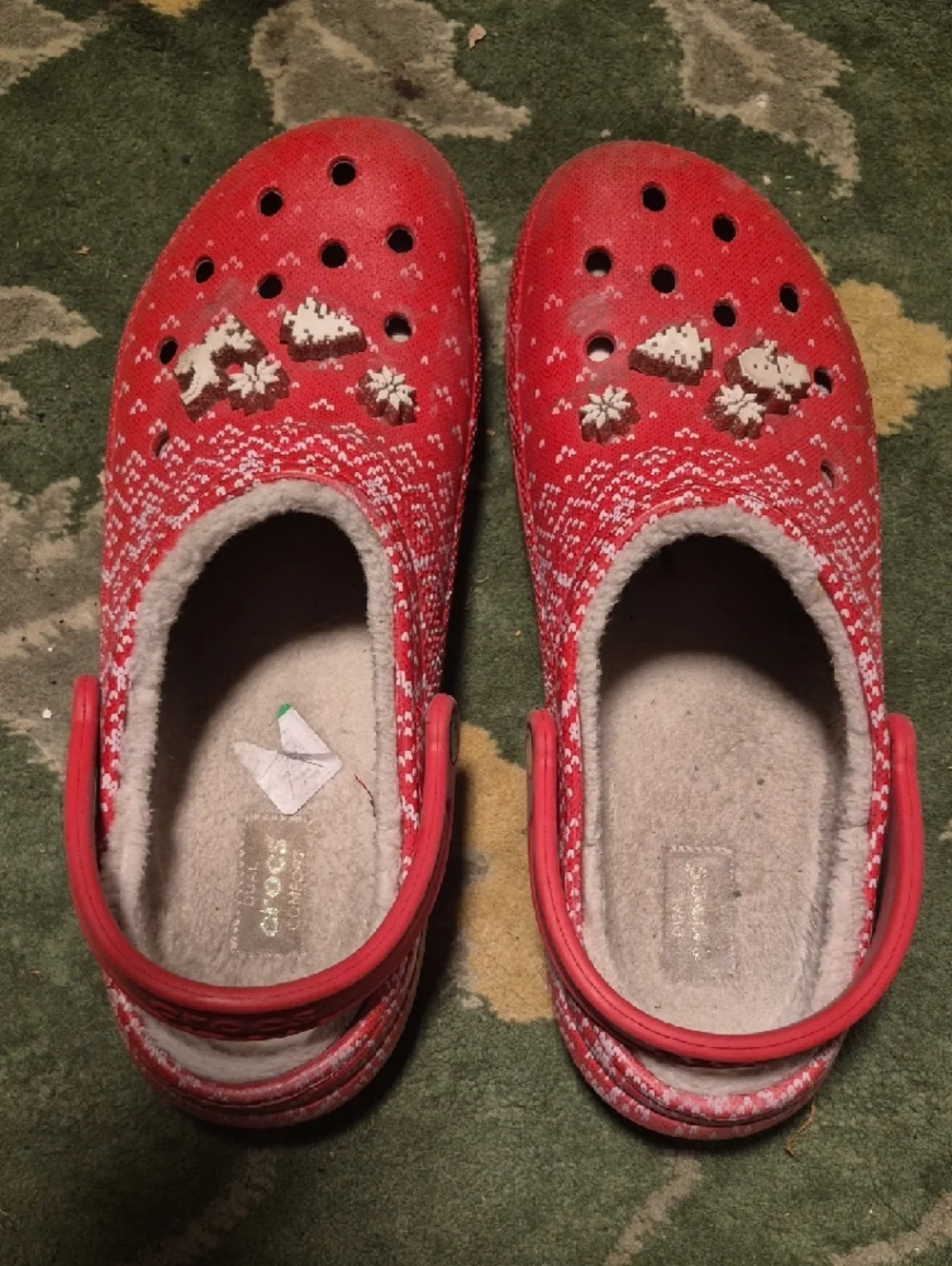 CROCS Red Holiday Pattern Fuzzy Lined Clogs